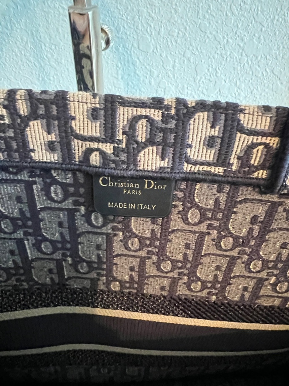 Dior Oblique Canvas Tote in Navy Blue and Toupee - Picture 6 of 9